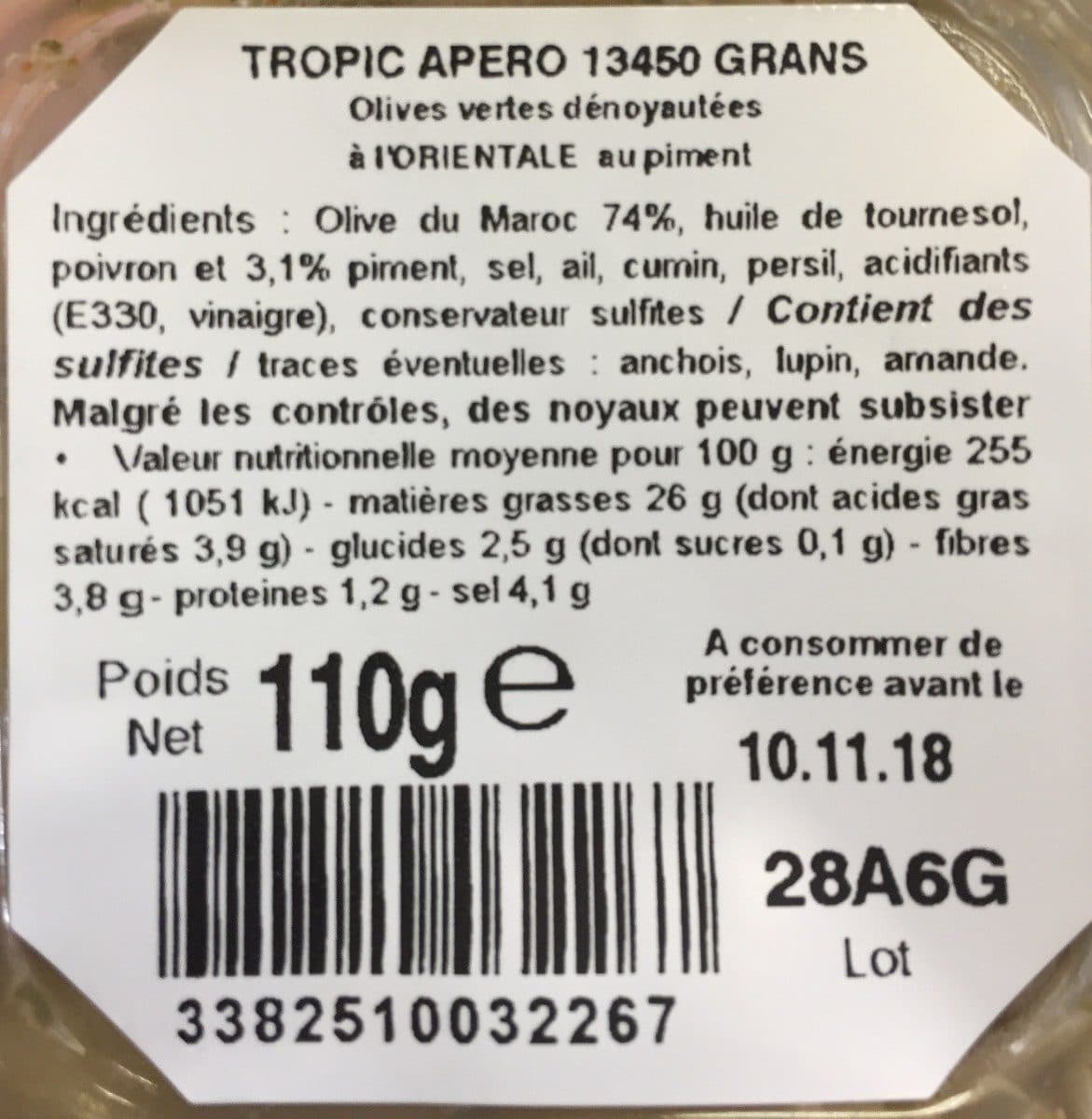 Open Food Facts Olives vertes dénoyautées à l'orientale - au piment packshot