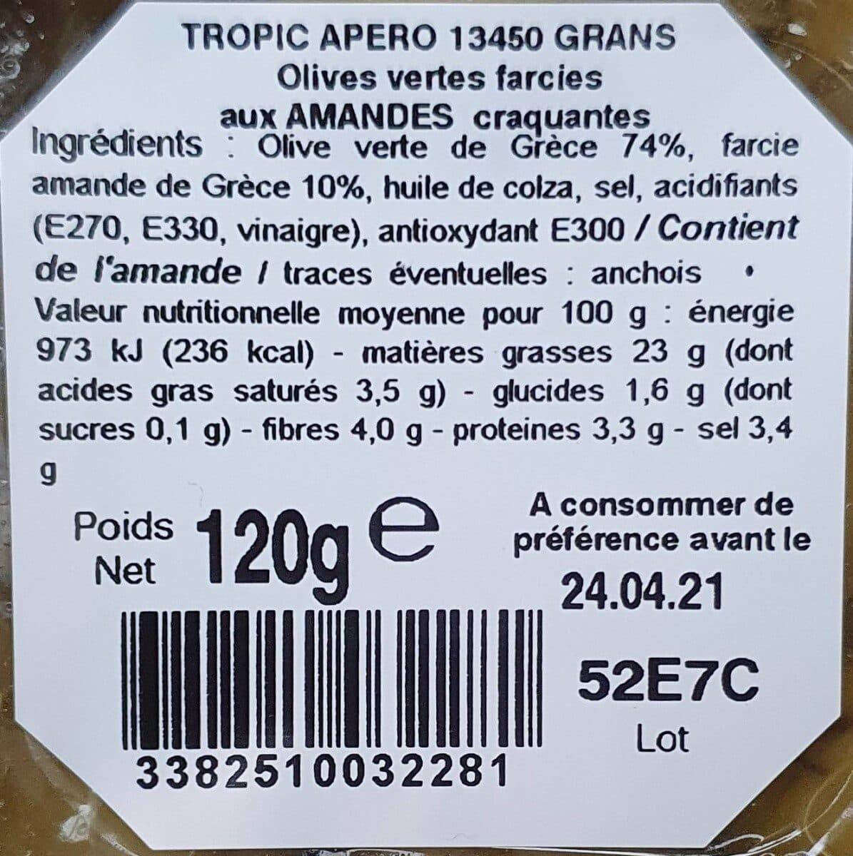 Tropic Apéro Olives vertes farcies a l'amande packshot