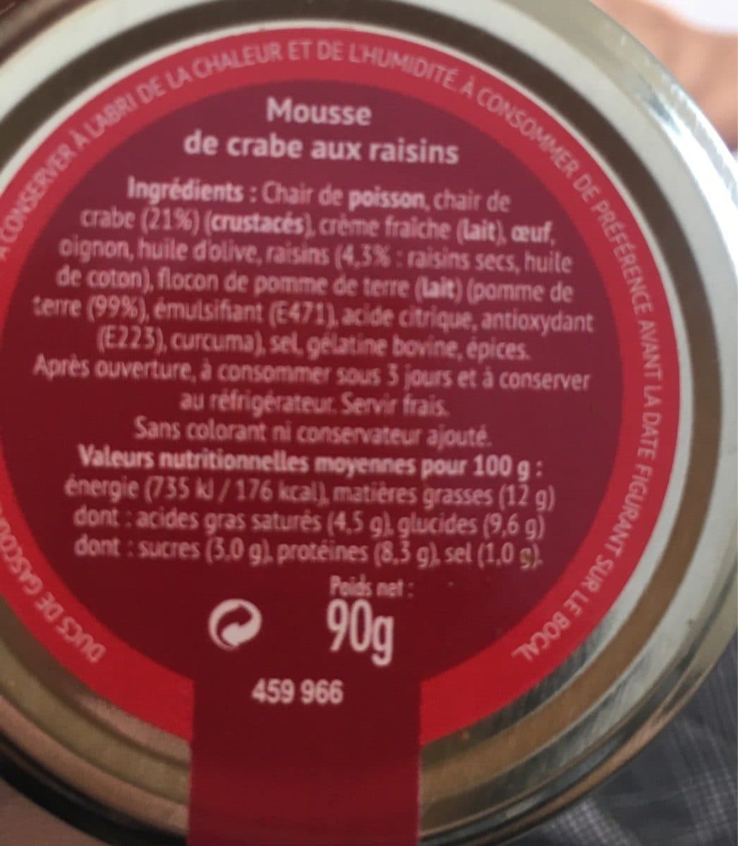 Ducs de Gascogne Mousse de crabe aux raisins packshot