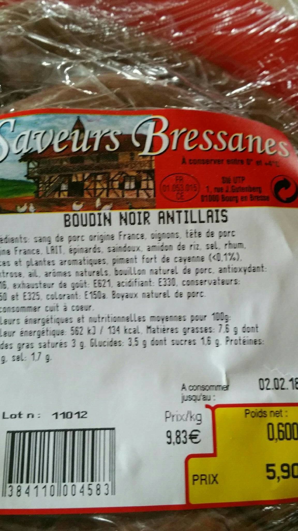 Saveurs bressanes Boudin noir antillais packshot