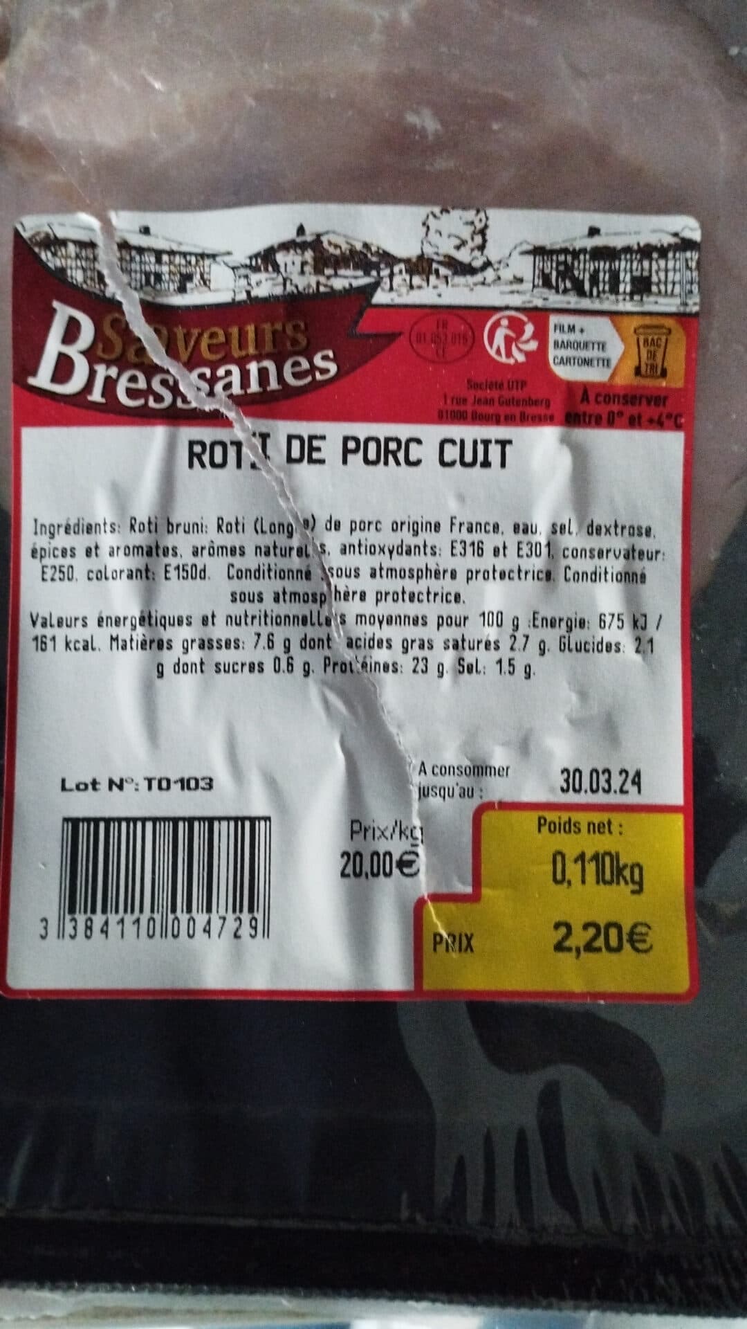 Saveurs Bressanes Rôti de Porc Cuit packshot