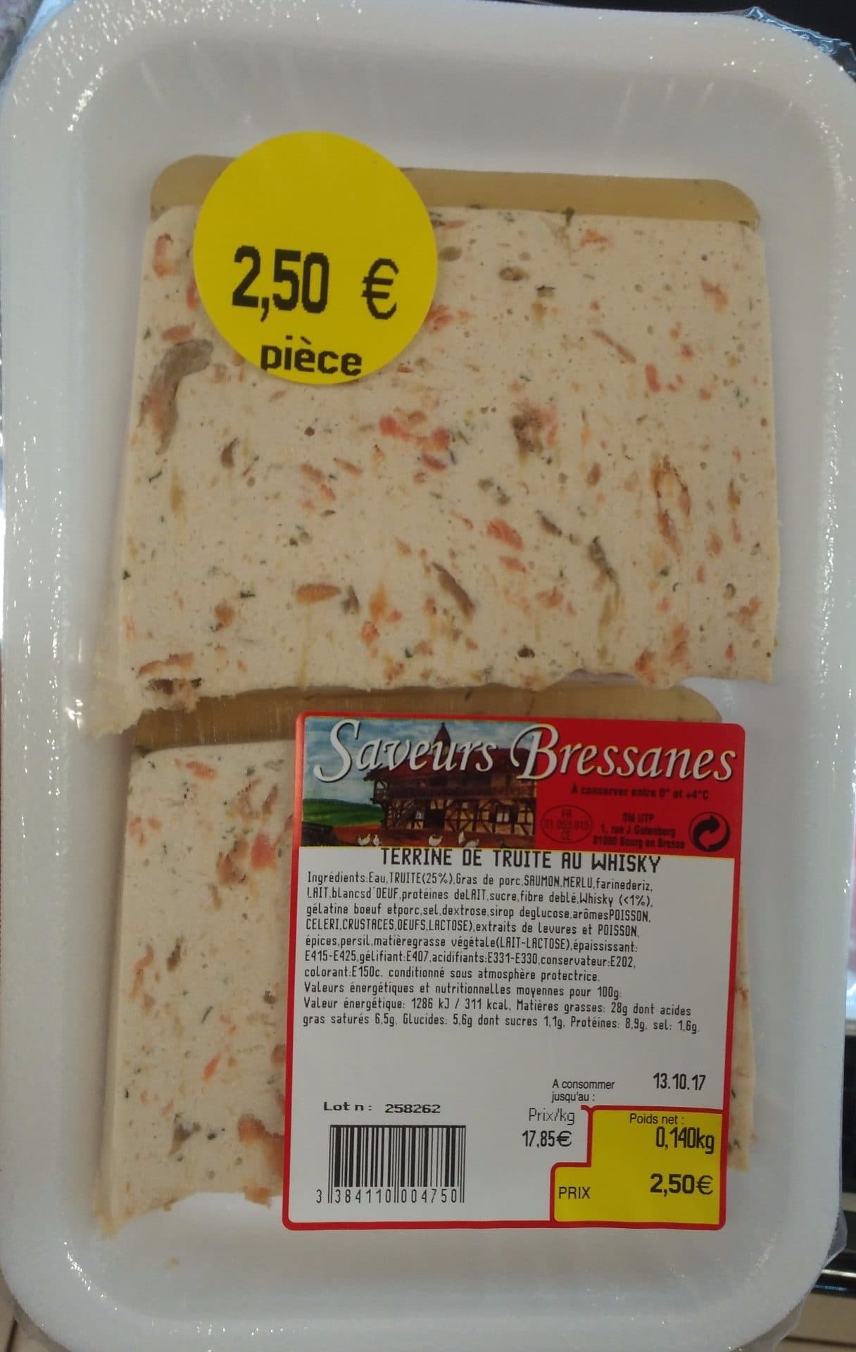 Saveurs Bressanes Saveurs Bressanes terrine truite au whisky 2 tranches packshot