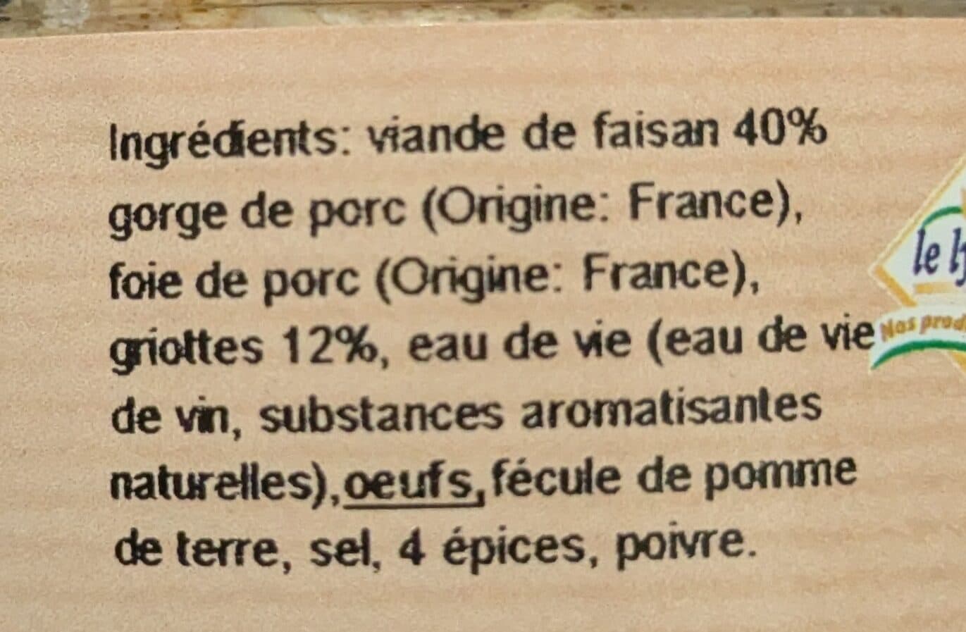 Les Délices de Lyon Terrine de faisan aux griottes packshot