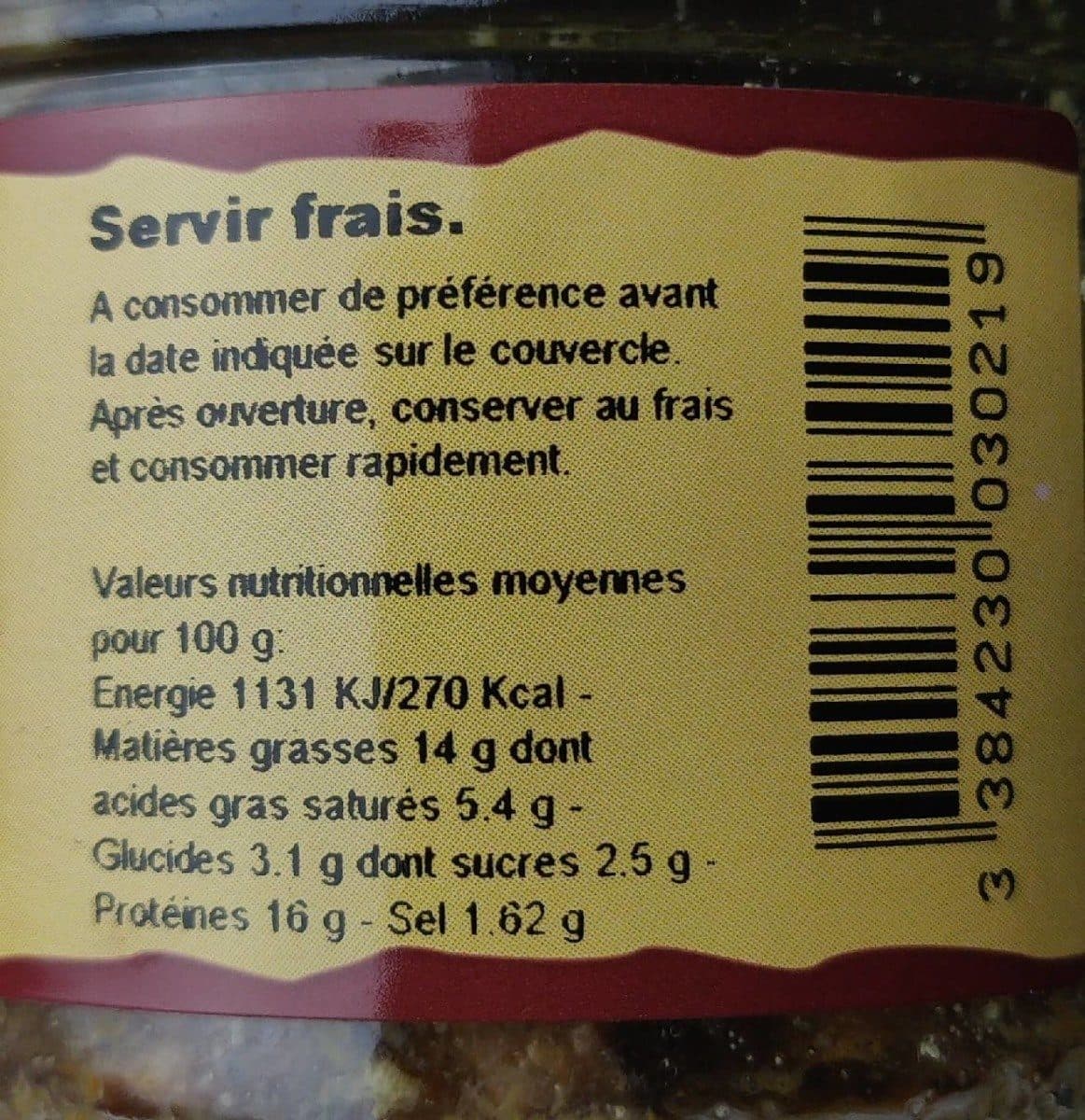 Les Délices de Lyon Terrine de caille aux raisins "marinés au Cognac" packshot