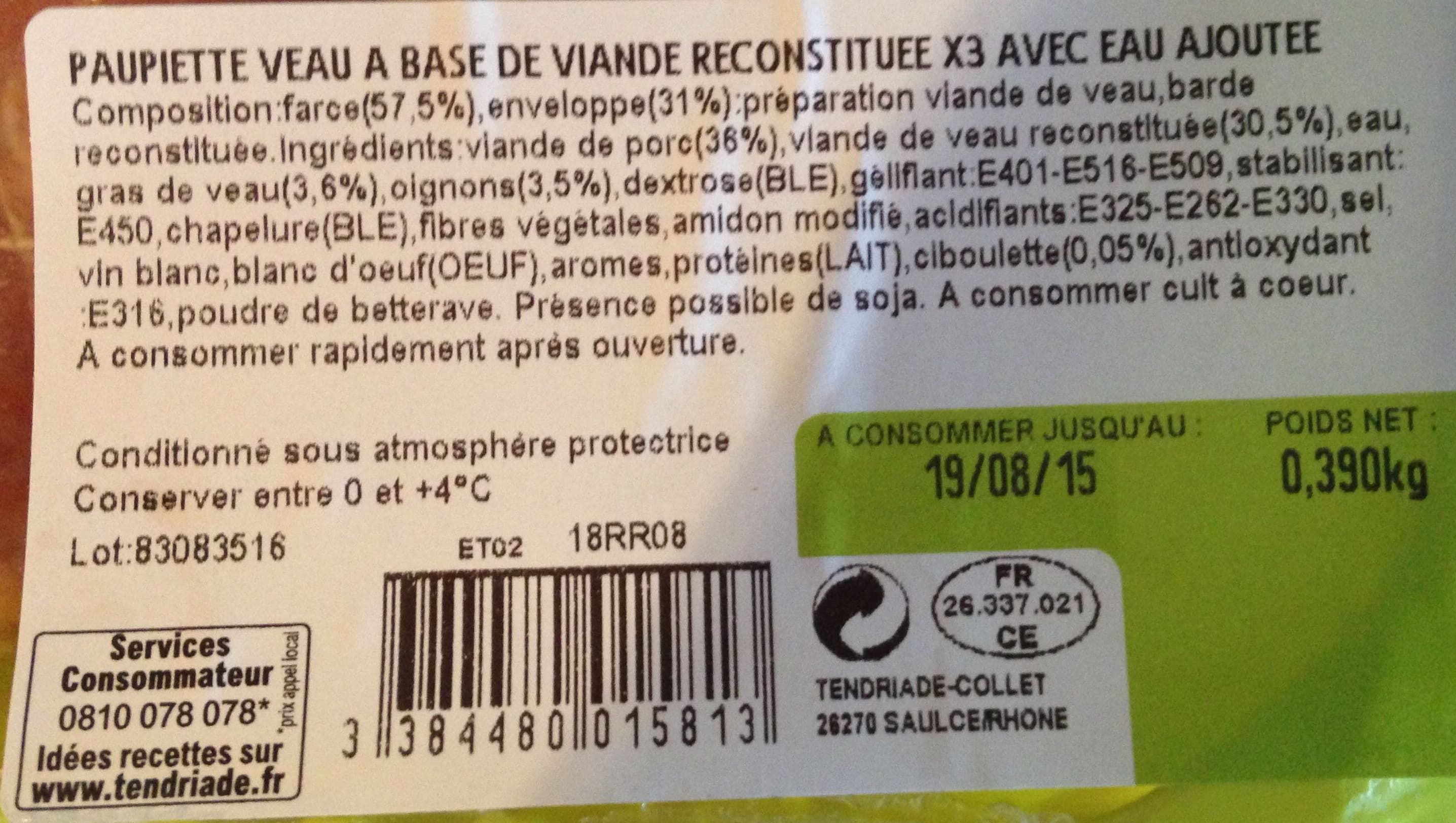 Tendriade Paupiettes de veau packshot