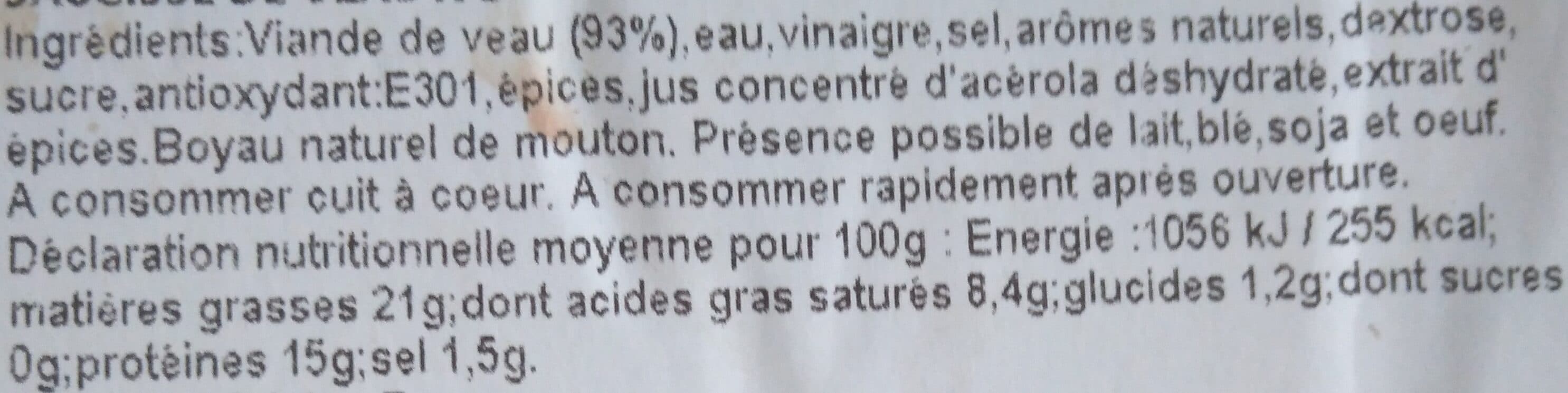Tendriade SAUCISSE DE VEAU packshot