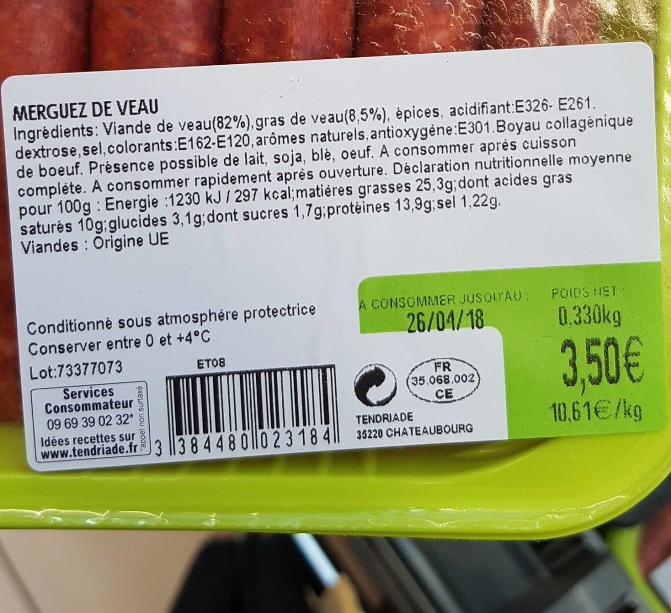 Tendriade Merguez de veau packshot