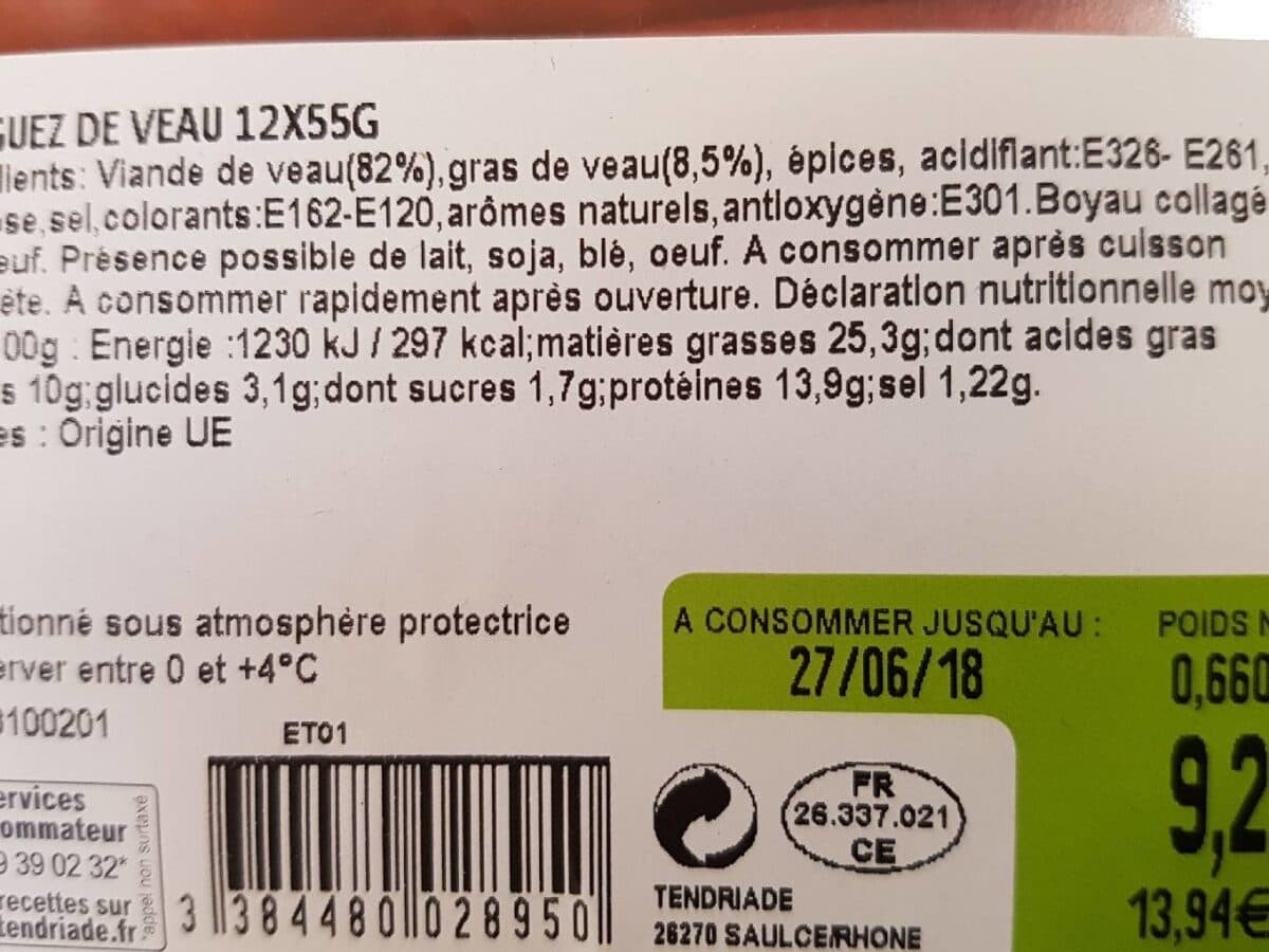 Tendriade Merguez de veau TENDRIADE, 12 pièces packshot