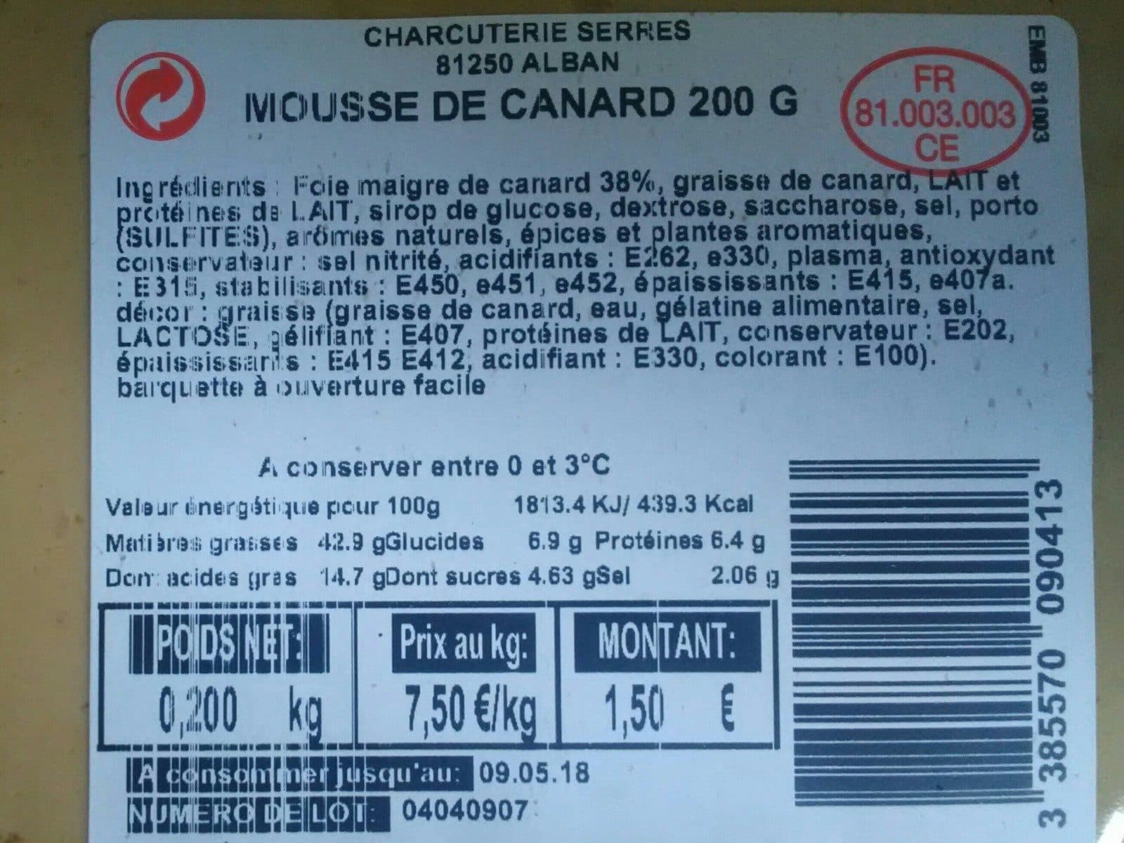 Open Food Facts Mousse De Canard 200g packshot