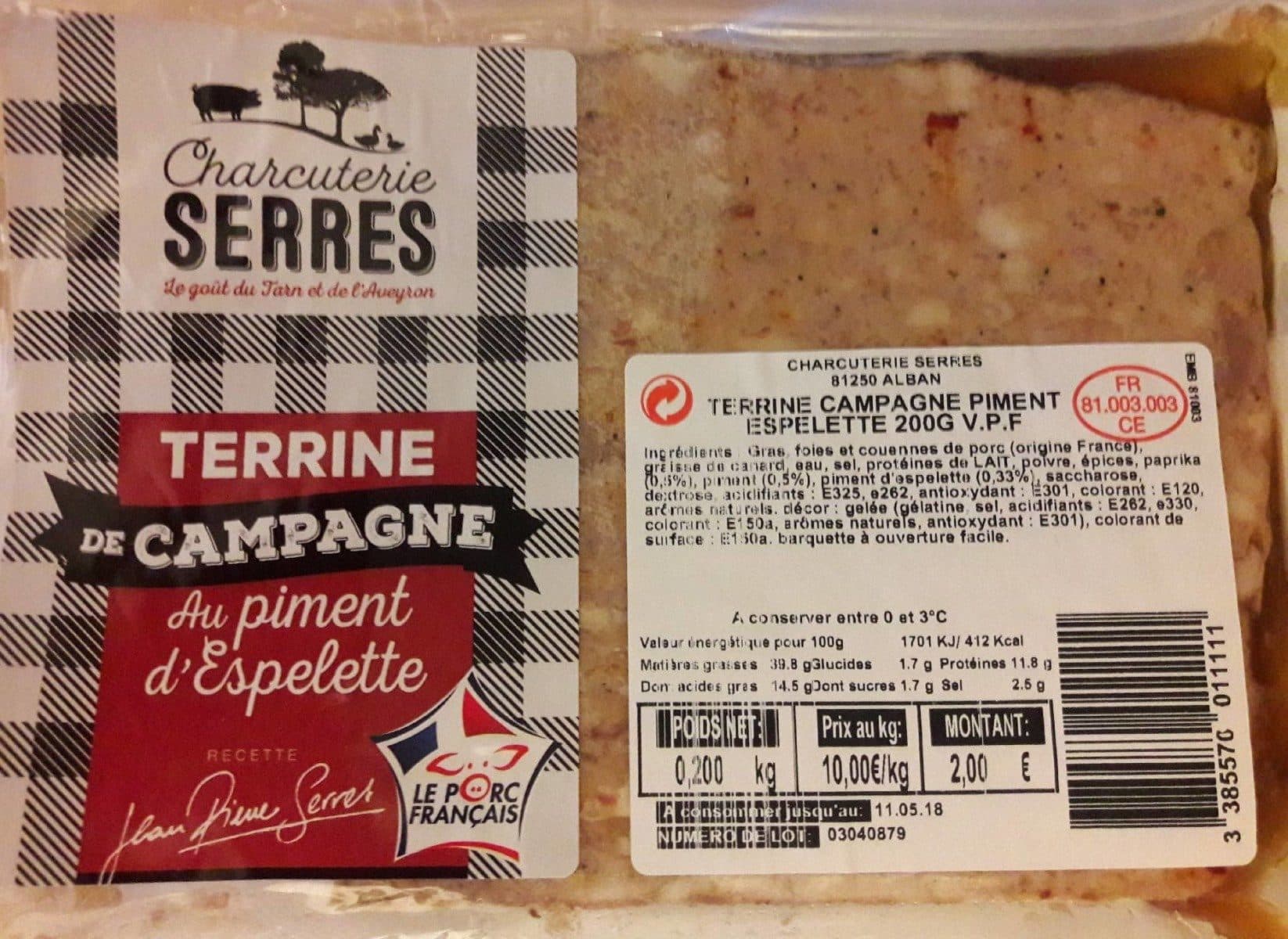 Open Food Facts Terrine de campagne au piment d'Espelette packshot