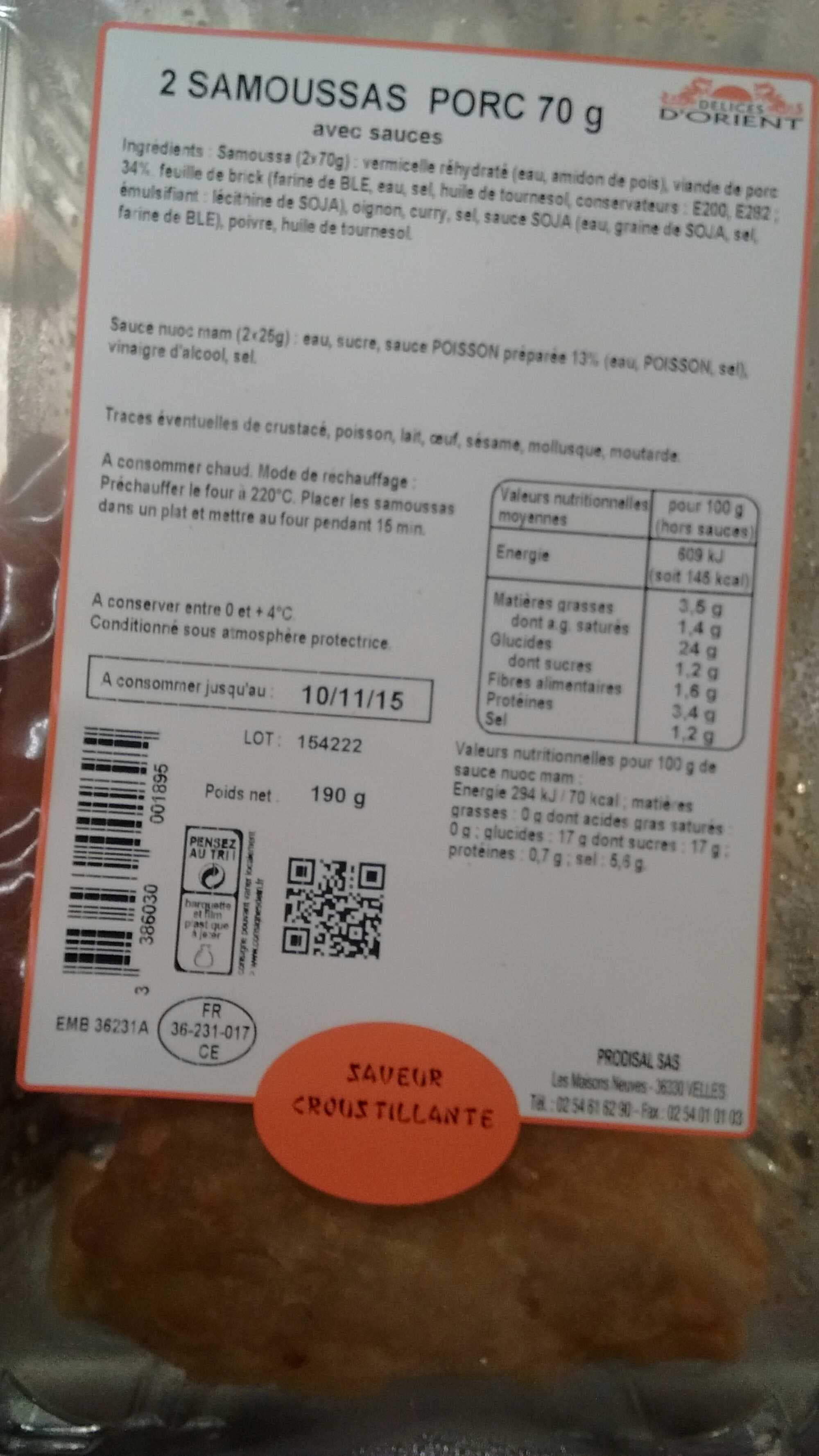 Délices d'Orient Samoussas Porc avec sauces packshot