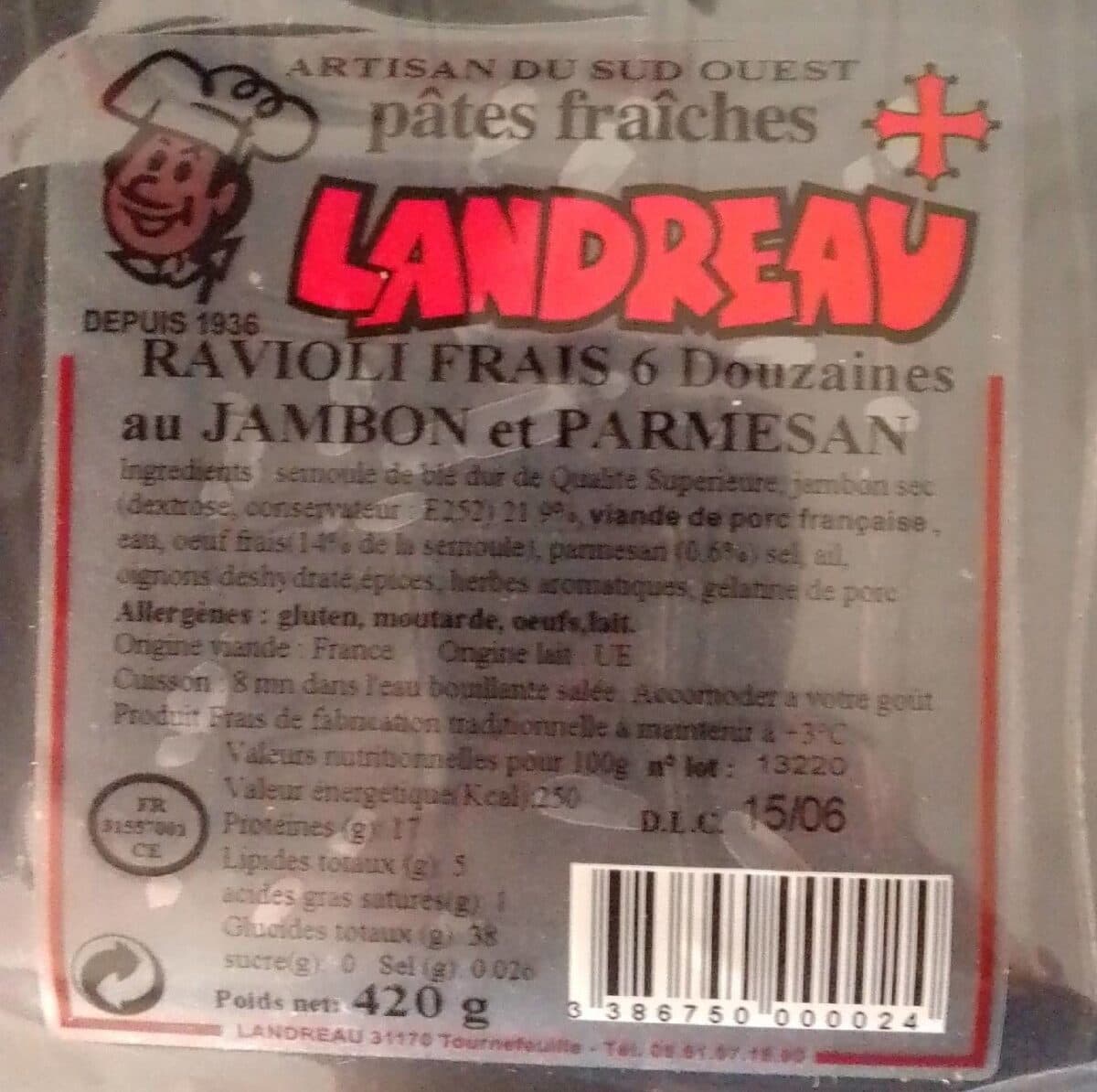 Landreau Ravioli frais au jambon et parmesan packshot
