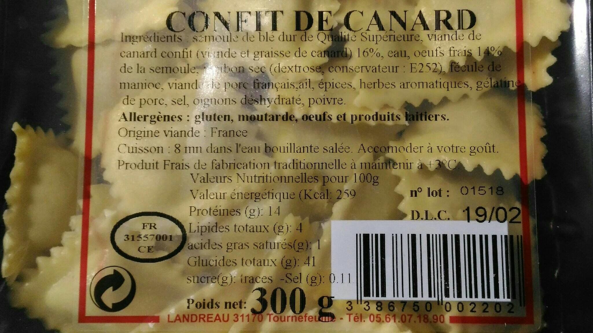 Landreau Ravioli au confit de canard packshot