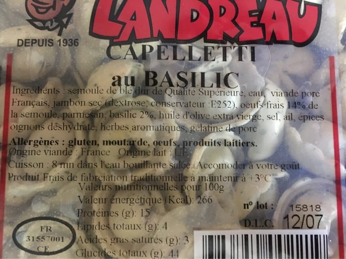 Open Food Facts Capelletti au basilic packshot
