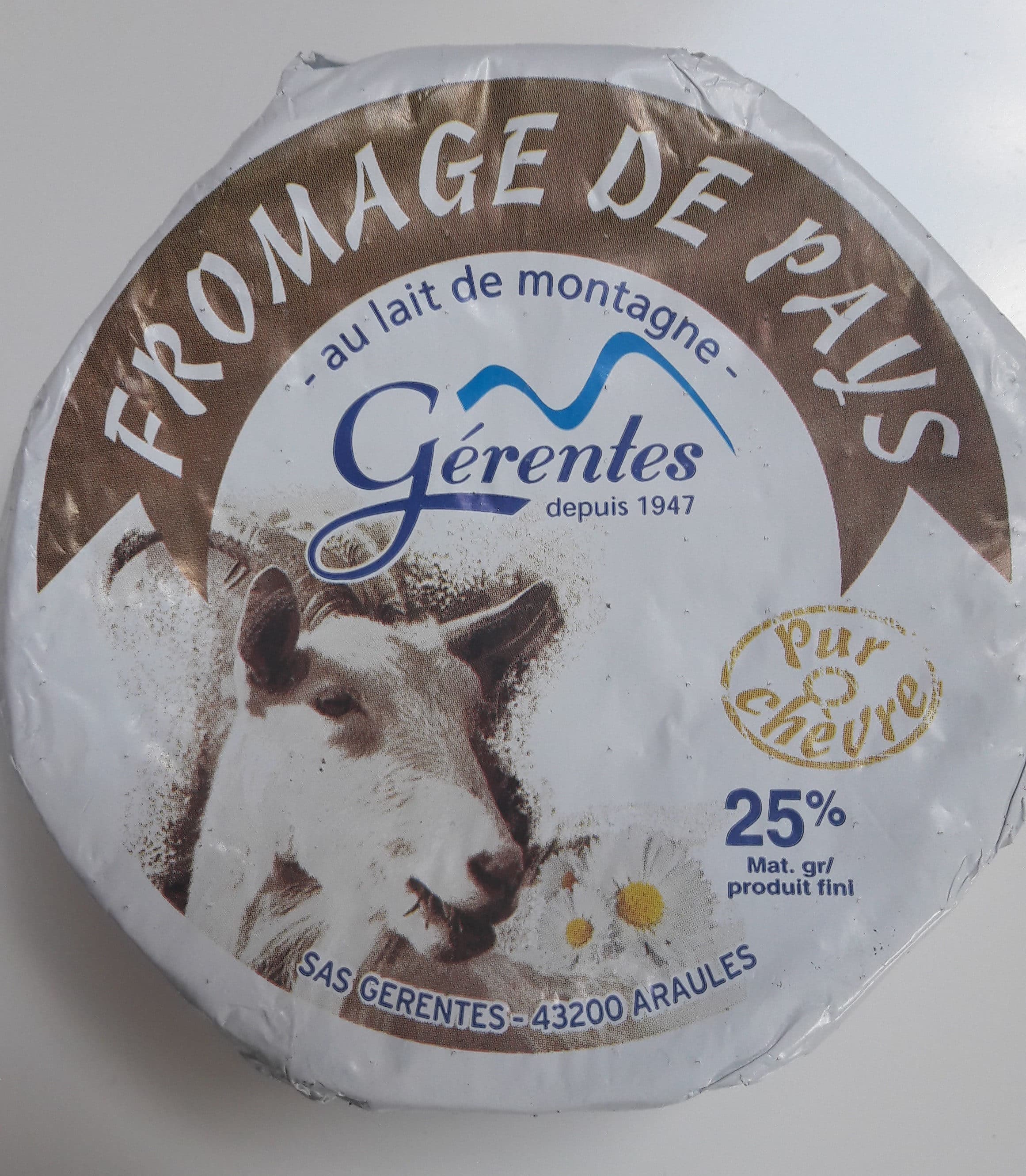 Gerentes Fromage de Pays au lait de montagne packshot