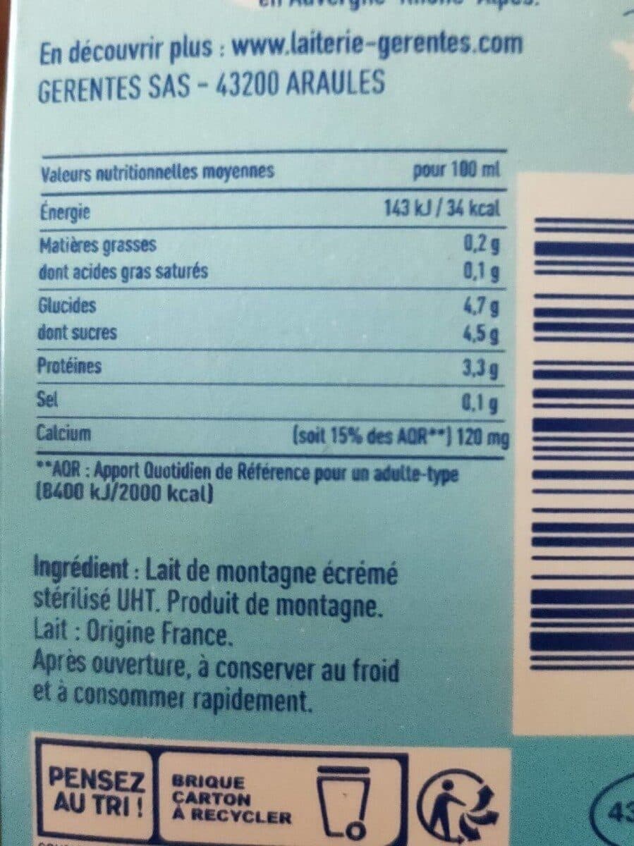 Gérentes Lait de Montagne écrémé packshot