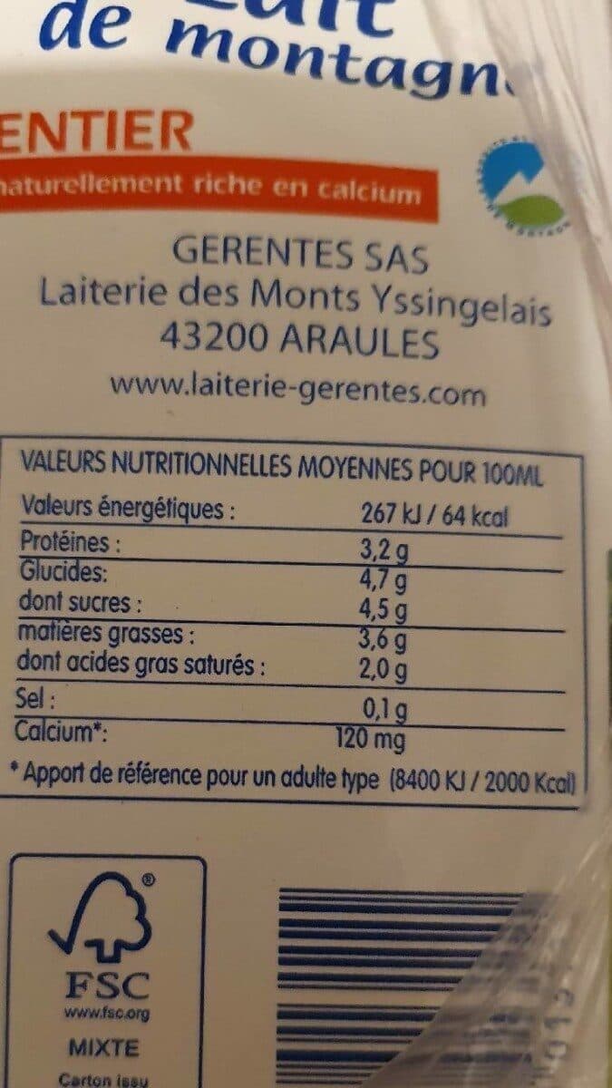 Gerentes Lait de montagne entier packshot