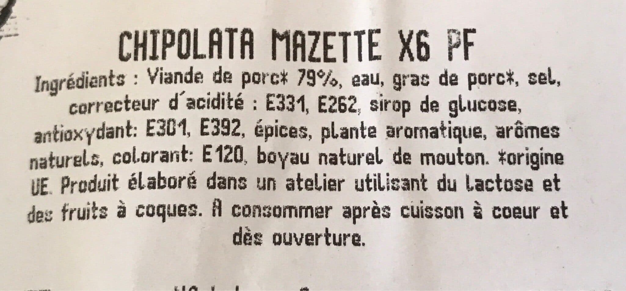 Open Food Facts Chipolatas mazette, LES BRASERADES, 6 pièces, Barquette packshot