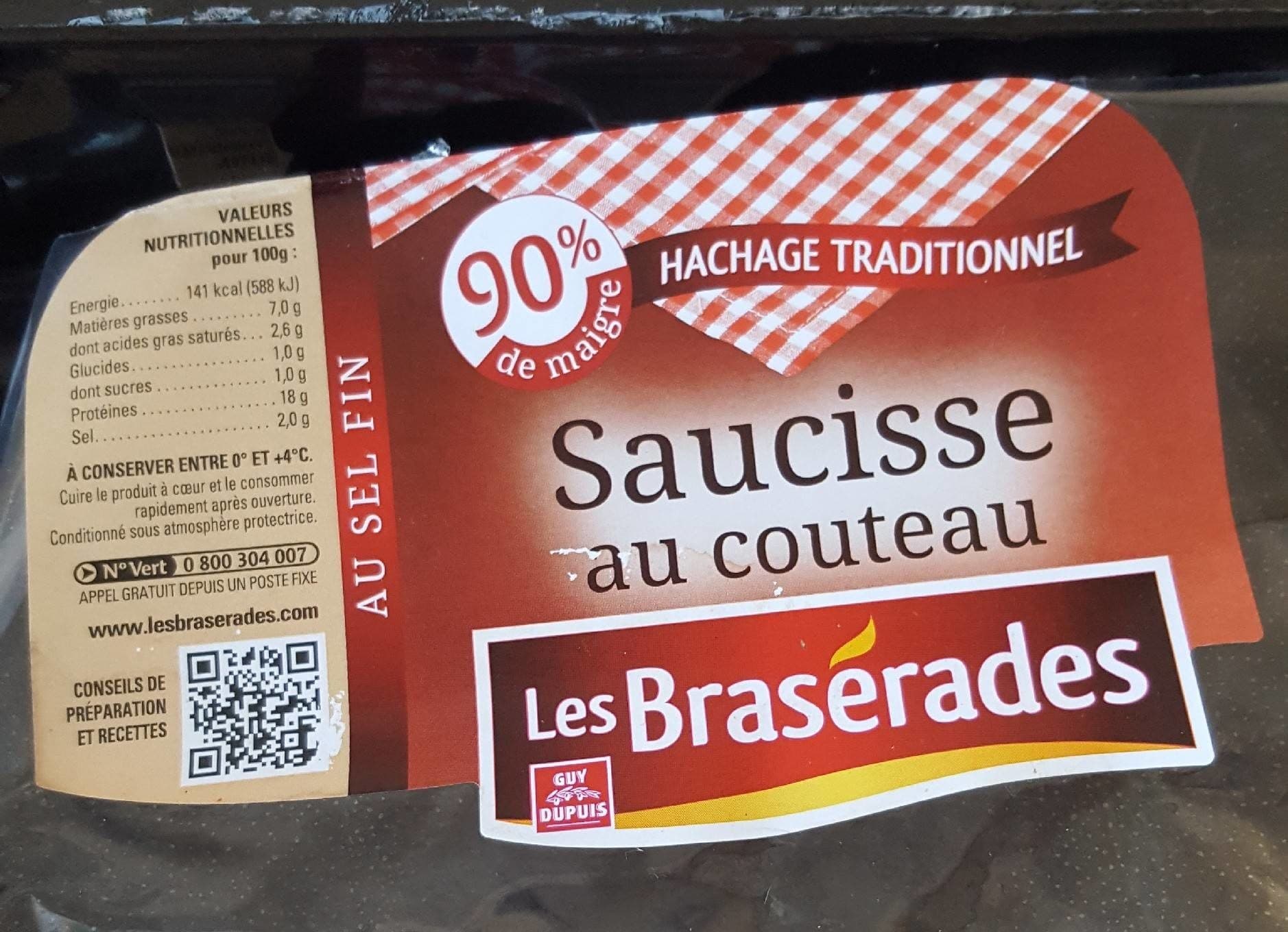 Les Brasérades Les Brasérades Saucisse au couteau au sel fin la barquette de 900 g packshot