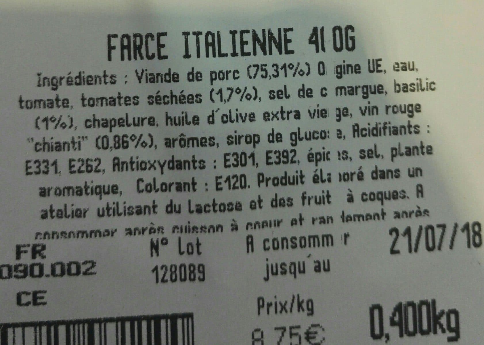 Open Food Facts Farce italienne packshot