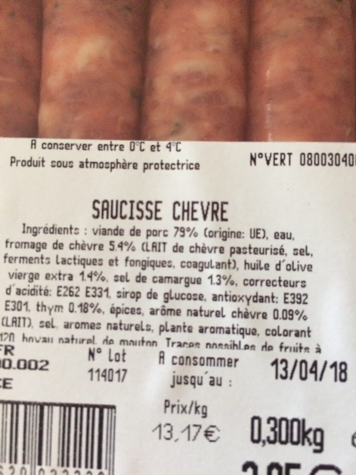 Open Food Facts Saucisse au chevre et au thym packshot