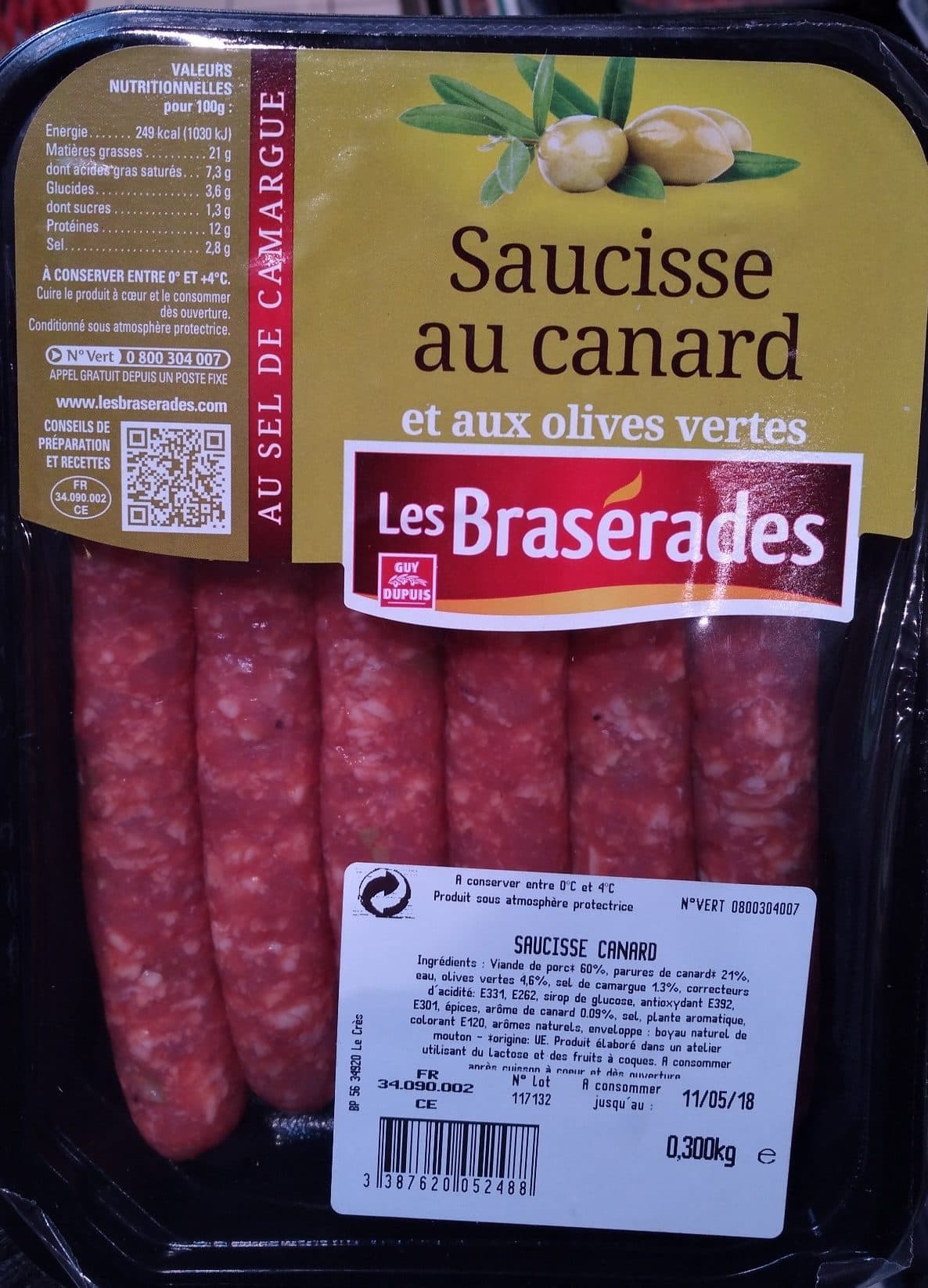 Les Brasérades Les Brasérades, Saucisse au canard et aux olives vertes packshot