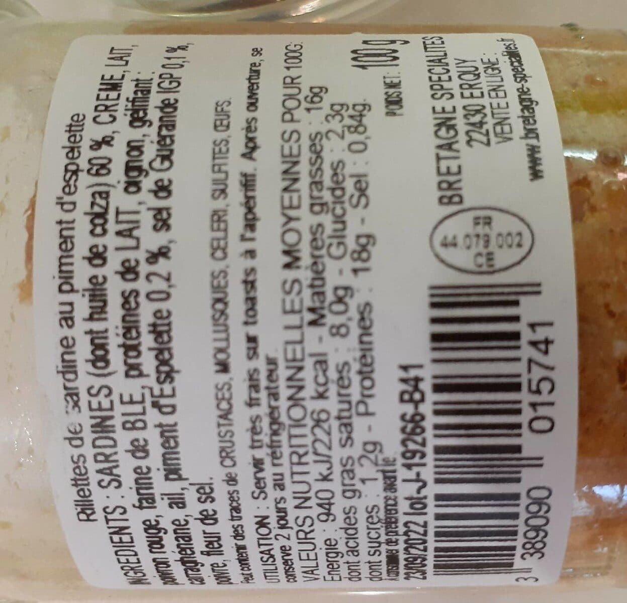 Conserverie des Saveurs Rillettes de sardines au piment d'Espelette packshot