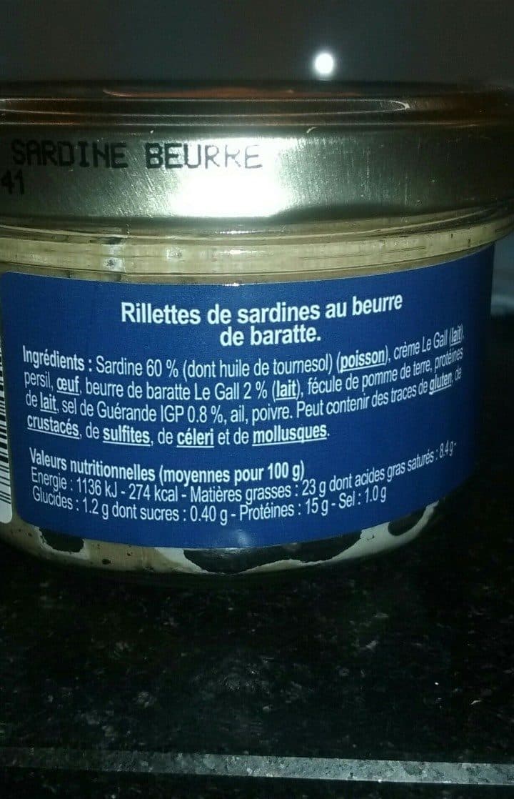 Open Food Facts Rillettes de sardines au beurre de baratte packshot