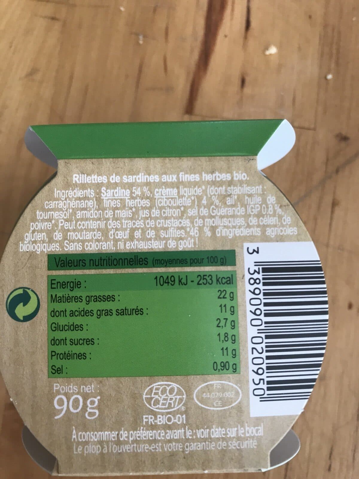 Open Food Facts Rillettes de sardines au fines herbes bio packshot