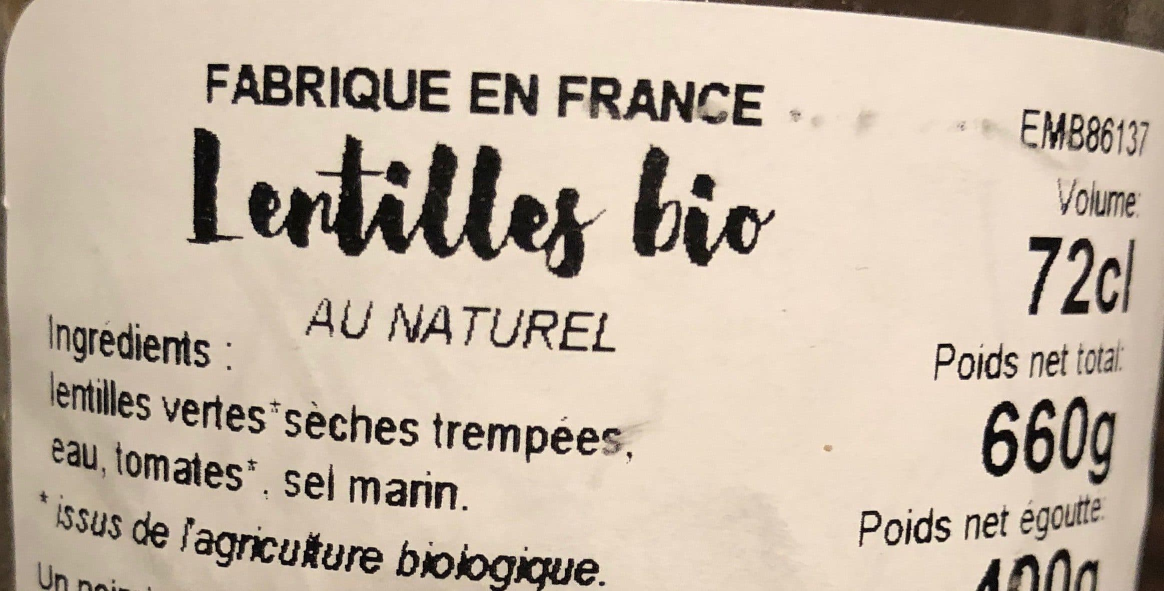 Open Food Facts Lentilles au naturel bio packshot