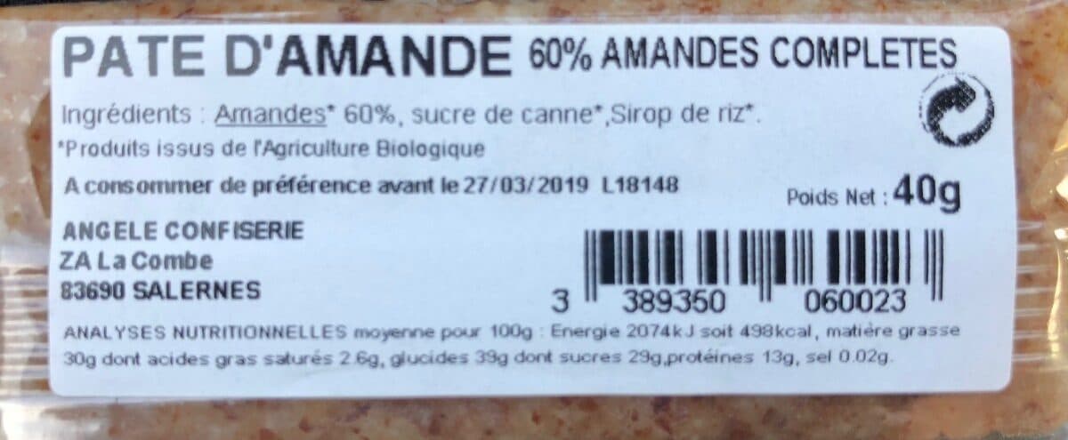 Angèle confiserie Pâte d'amande compléte packshot