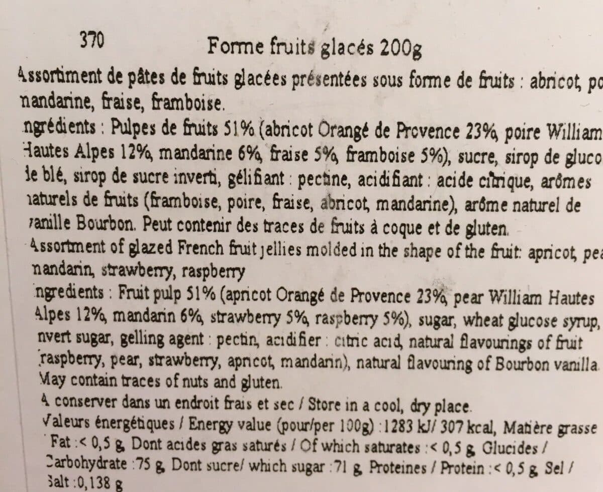 Open Food Facts Pâtes De Fruits Glacées. Pâte De Fruits packshot