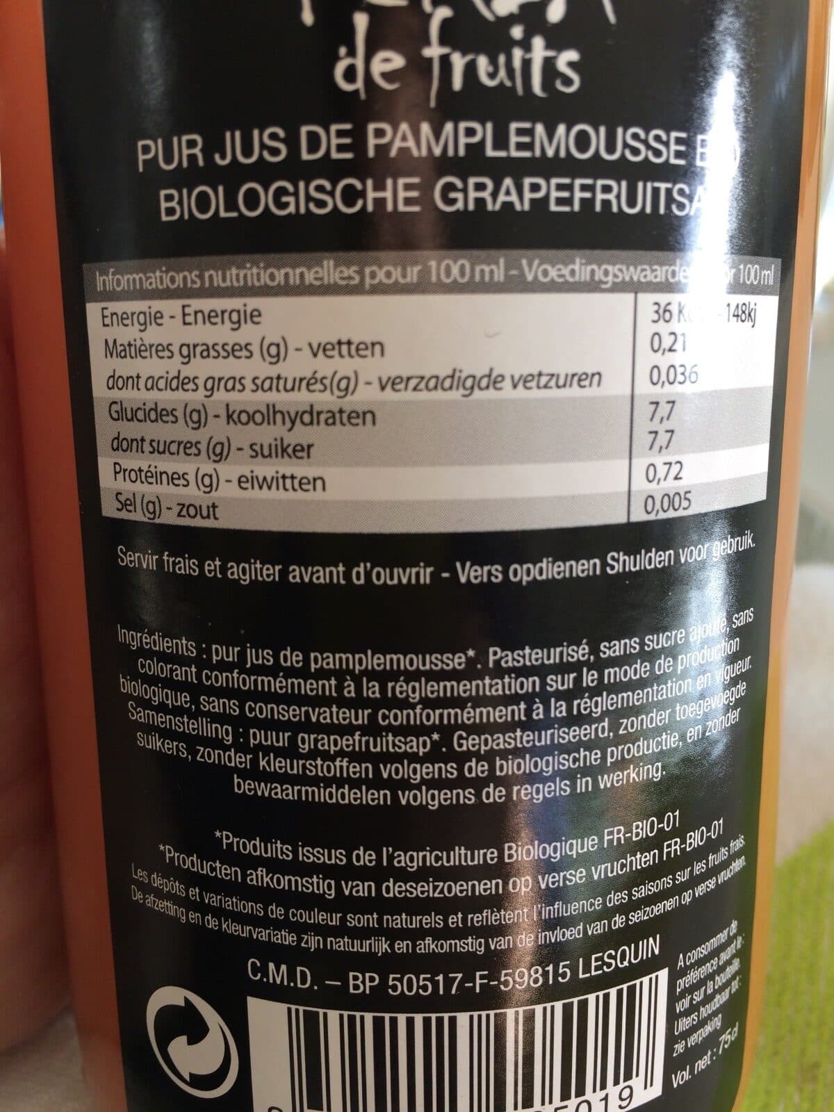 Open Food Facts Pur jus de pamplemousse BIO packshot
