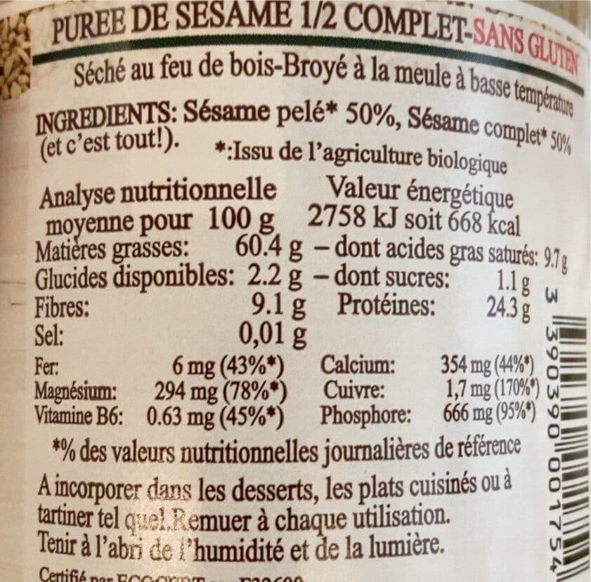 Jean herve Purée sésame 1/2 complet packshot