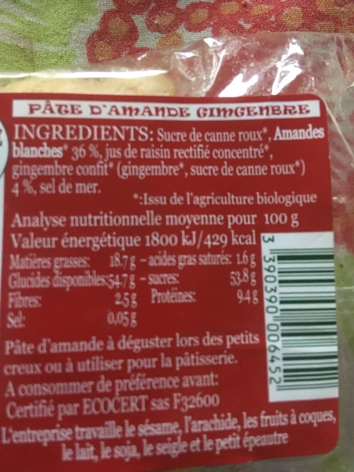 Jean Hervé Pâte d’amande bio au gingembre confit packshot