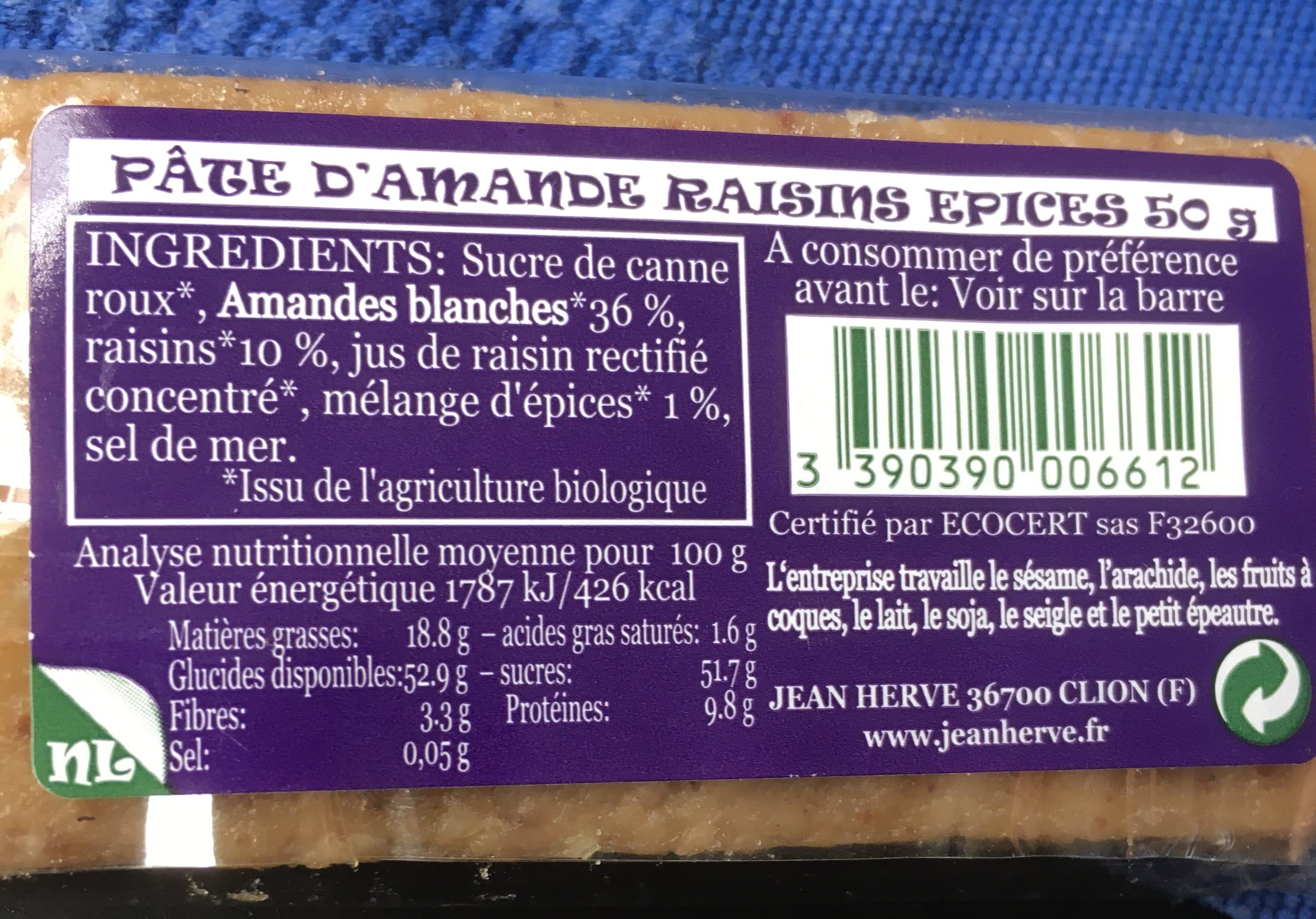 Jean Hervé Pate Amande Raisins / Epices packshot