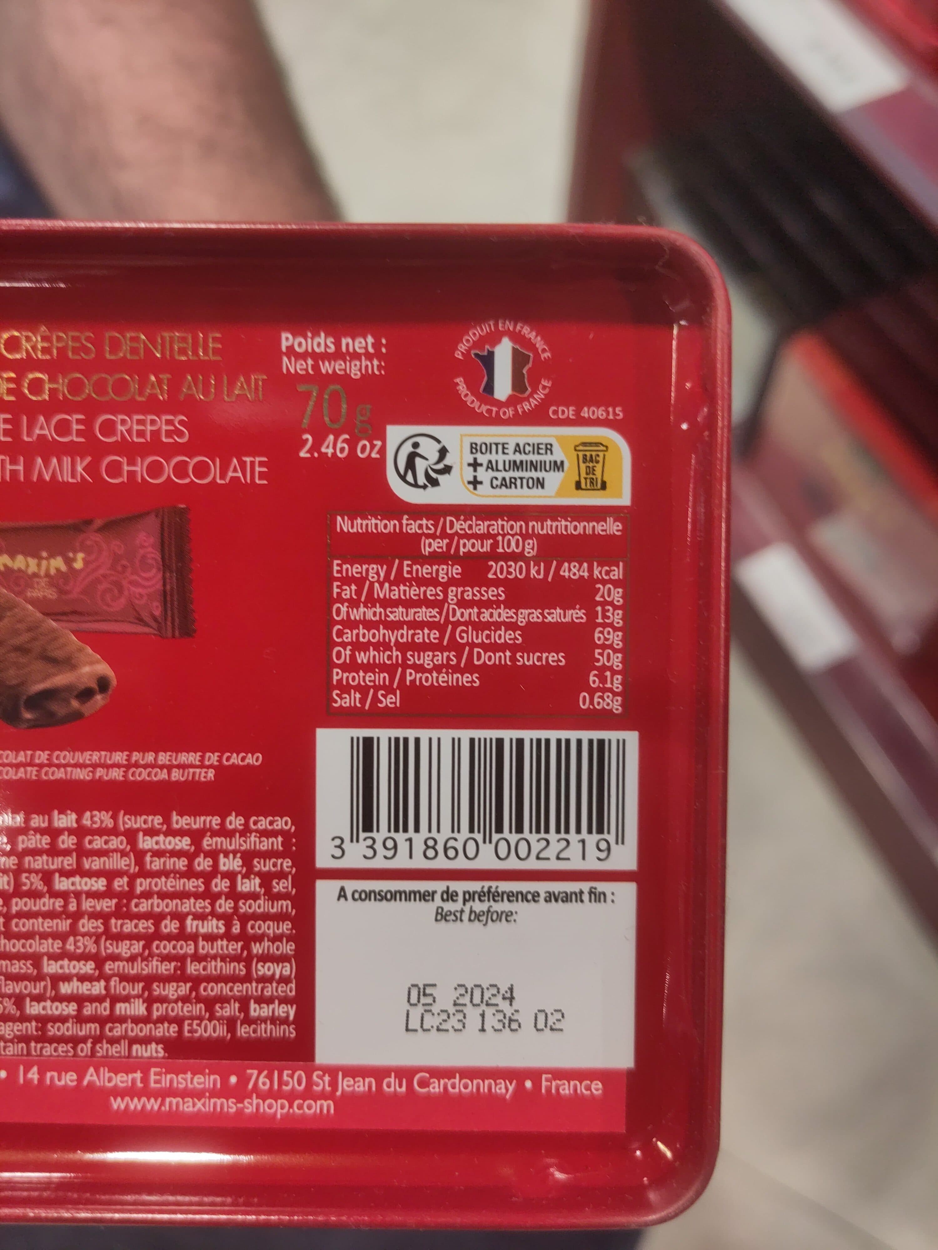 Maxim's 14 Fines Crêpes Dentelle Enrobées De Chocolat Au Lait packshot
