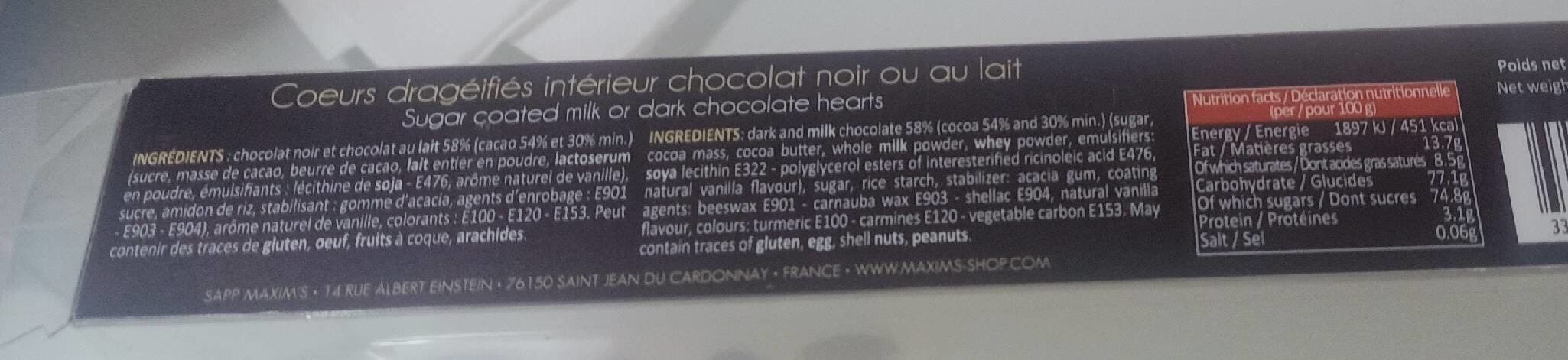 Maxim's Cœurs Craquants Chocolat Noir ou au Lait packshot