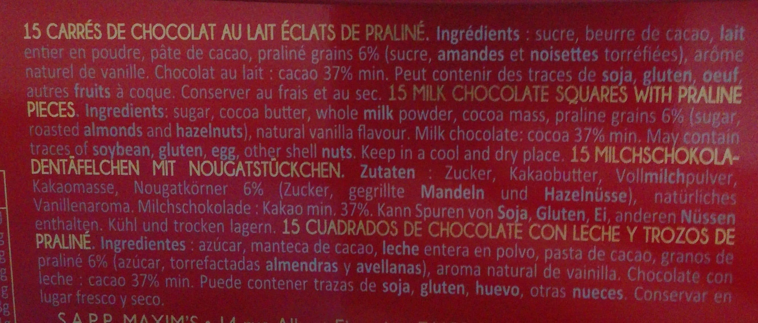 Maxims 15 Carrés De Chocolat Au Lait éclats De Praliné packshot