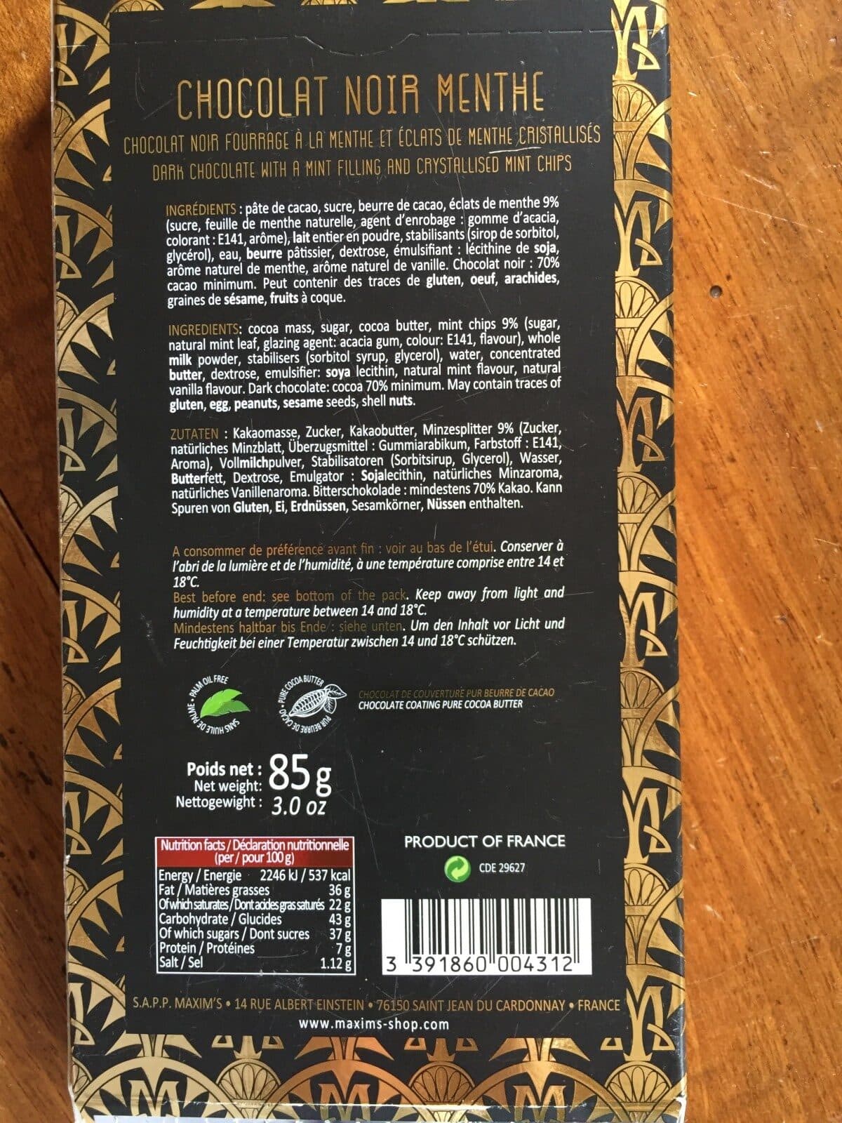 Open Food Facts Maxim's De Paris Maxim's Schokoladenriegel, 3 Sorten (90g packshot