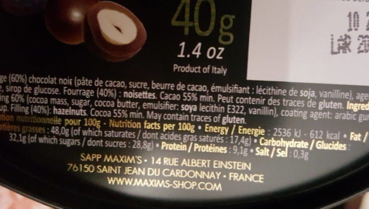 Maxim's Dark Chocolate Covered Hazelnuts packshot
