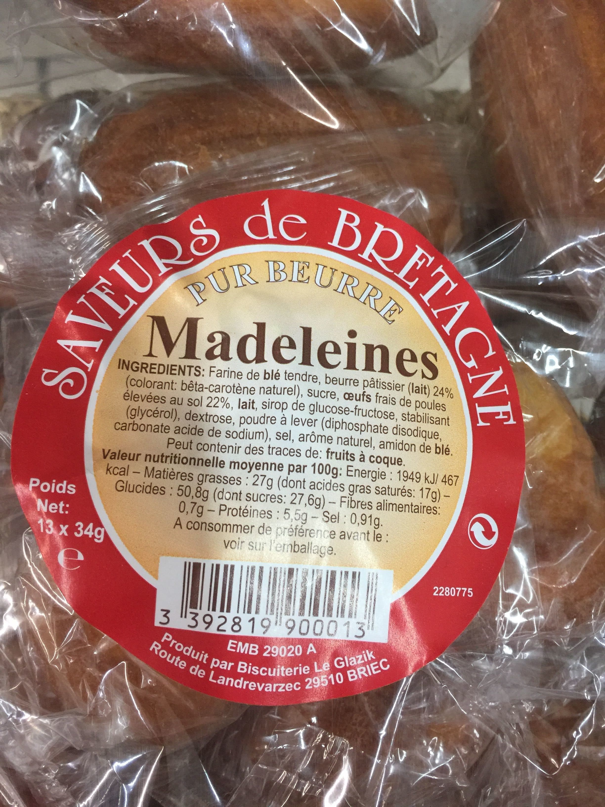 Open Food Facts Madeleine Pur Beurre Saveurs de Bretagne X13 Sachet 440G packshot