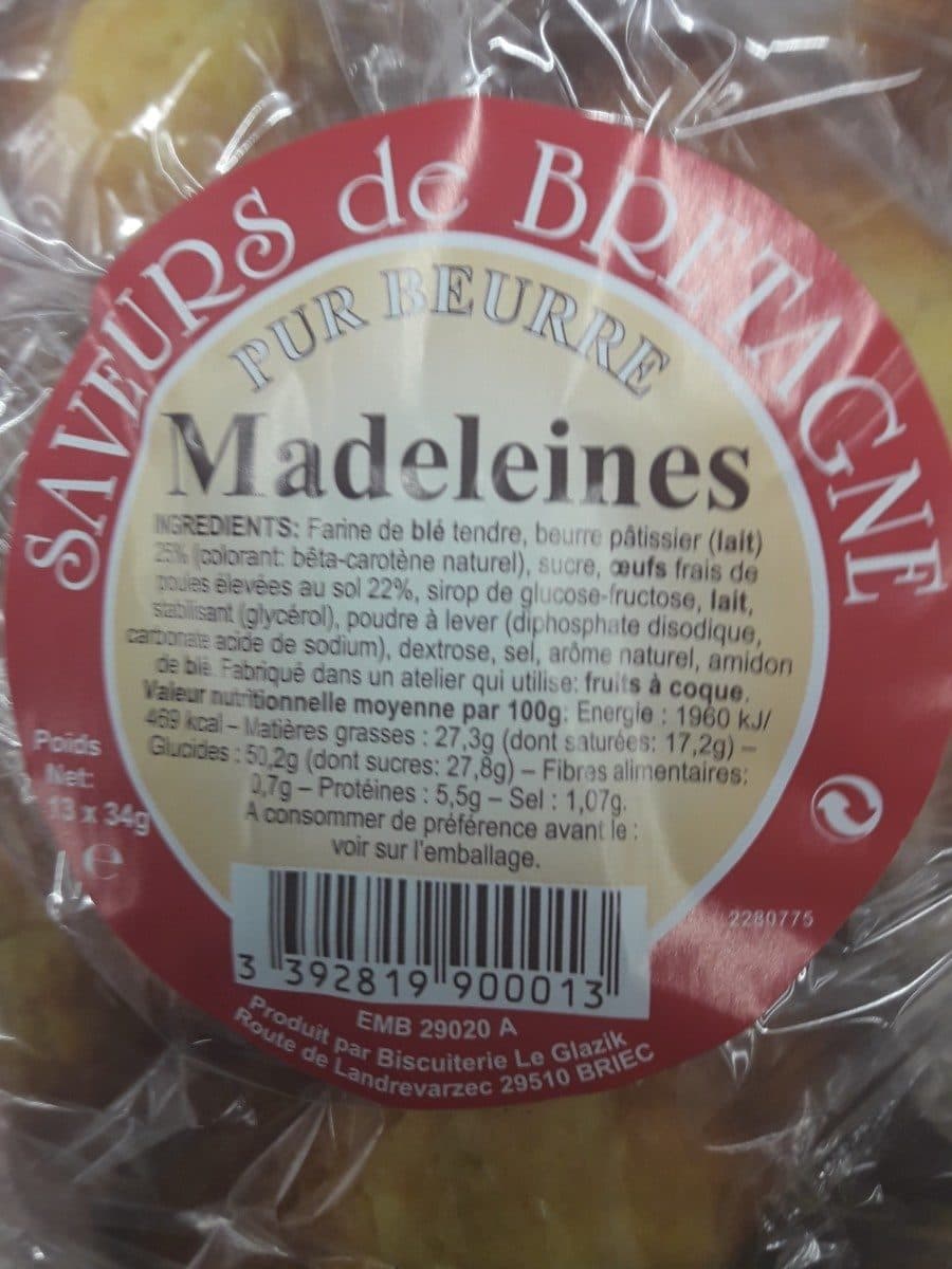 Open Food Facts Madeleine Pur Beurre Saveurs de Bretagne X13 Sachet 440G packshot