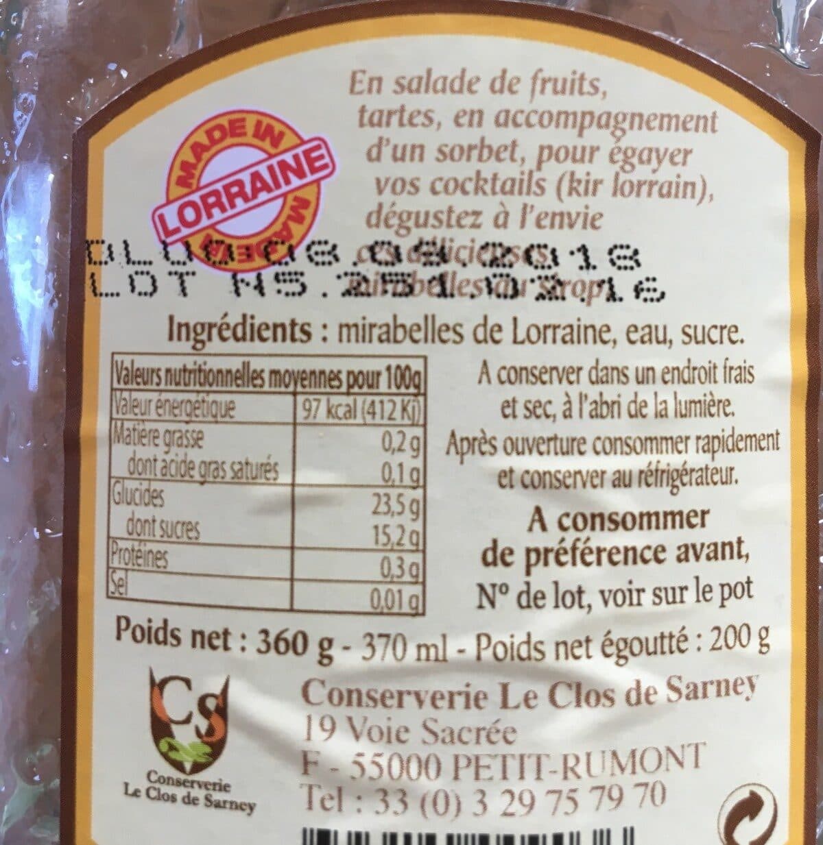 Open Food Facts Mirabelles de Lorraine au sirop DOUCEURS DE PAYS packshot