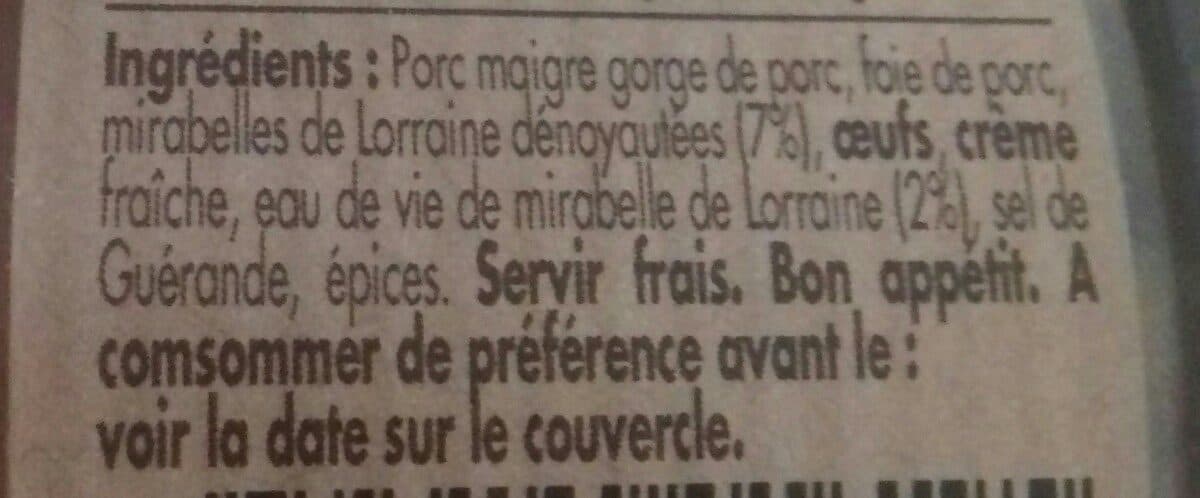 Open Food Facts Terrine de campagne aux mirabelles packshot