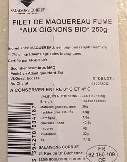 Corrue & Deseille Filet de maquereau fumé aux oignons bio packshot