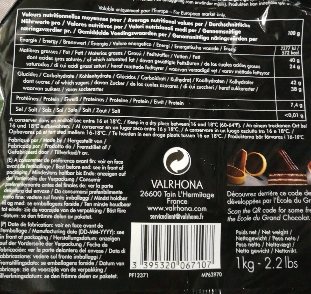Valrhona Le noir à pâtisser packshot