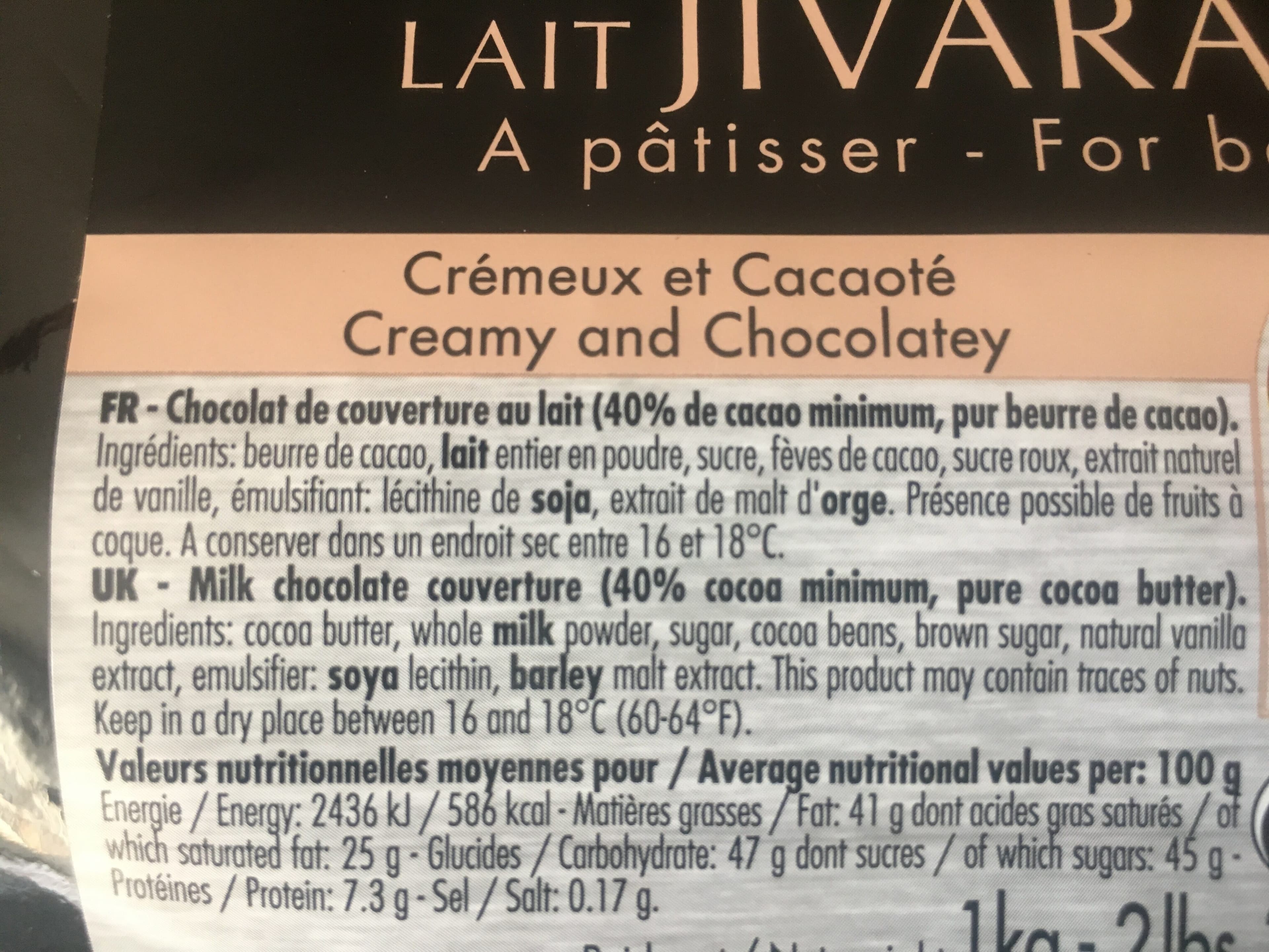 Valrhona Chocolat Lait Jivara 40% packshot
