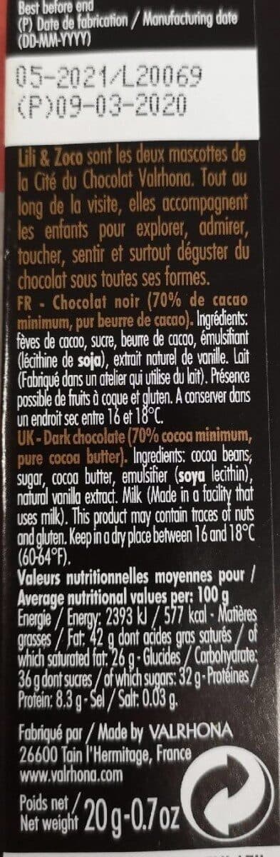 Valrhôna Chocolat noir (70% de cacao) packshot