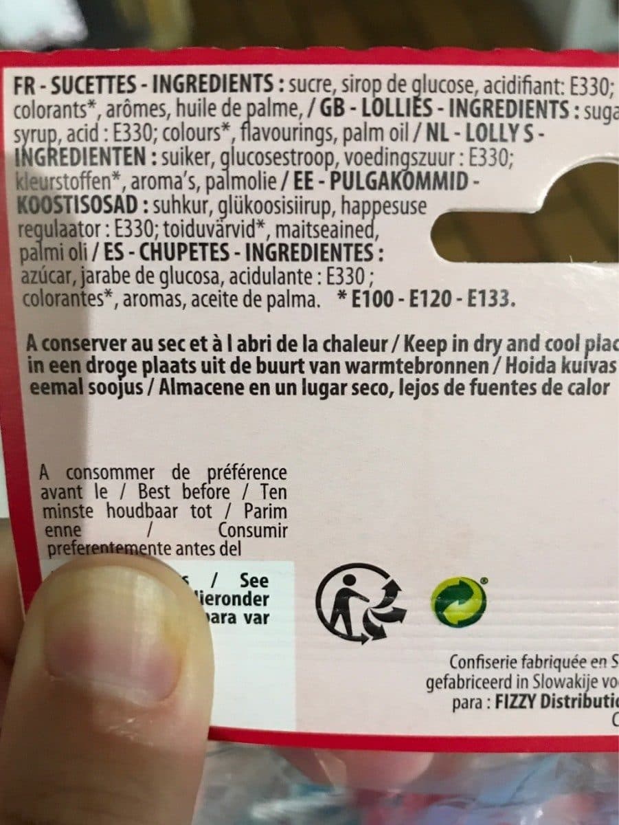 Open Food Facts Sucettes multicolores FIZZY SWEET packshot